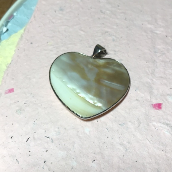 Blister Pearl Heart Big Pendant 2 1/16”Hx2"W Silver Tone Frame, Bale Organic EVC - Picture 6 of 8